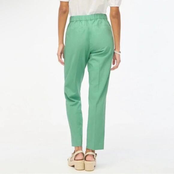 j. crew factor Linen-cotton blend elastic-back sailor pants green bo902 size 2 - Picture 2 of 9